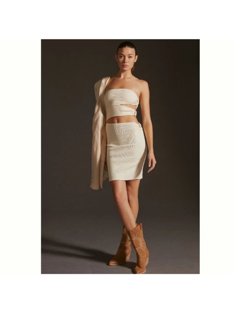 Anthropologie Bordeaux Strapless Cutout Dress Sz L Cream